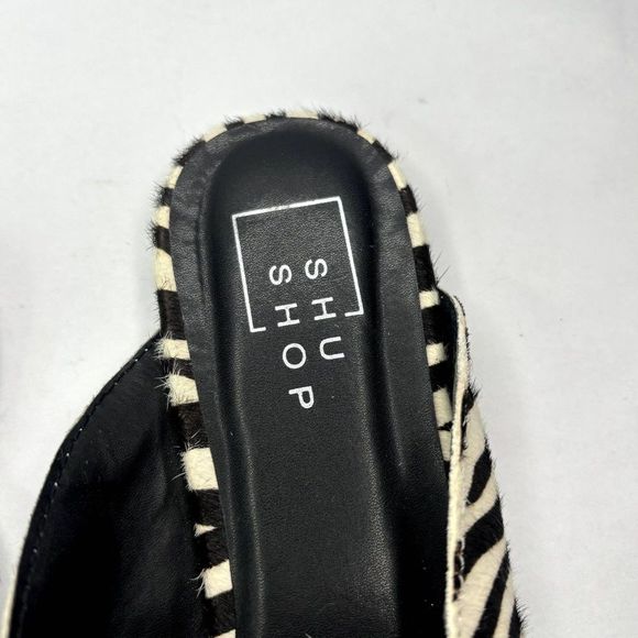 Shu Shop Alma Leather Zebra Hair Mules Ballerina Silver Pointed Toe Womens - Picture 9 of 10